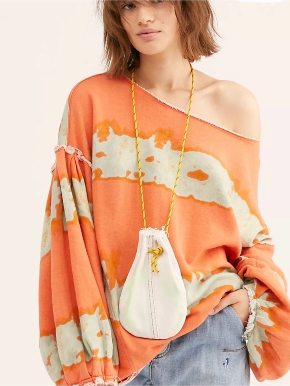 Free People Feels Right Tie Dye Sweatshirt Balloon Sleeves Orange Size small S